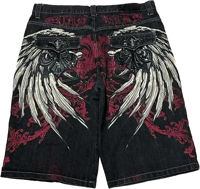 Empyre Ultra Loose Light Blue Denim Skate Shorts with embroidered graphic